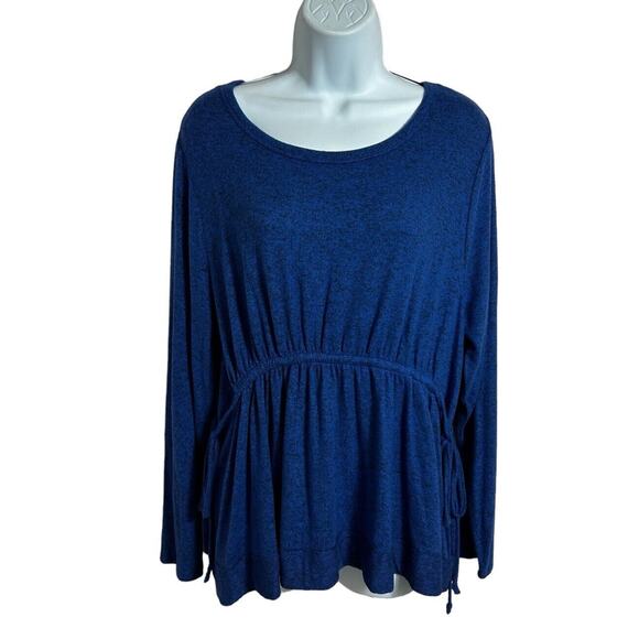 Caslon Cozy Waist Tie Peplum Top Sz Medium Blue Mazarine Long-Sleeve New - Picture 5 of 7